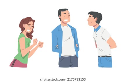 Happy Male and Female Character Smiling with Joy and Excitement Vector Set