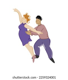 Happy Male and Female Characters Dancing. Vector illustration Fun dance of Bodypositive people. 