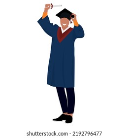 Happy male graduating student on white background