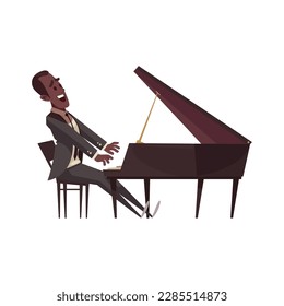 Happy male jazz musician playing piano cartoon vector illustration