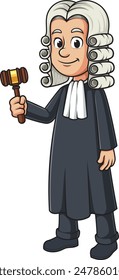 Happy male judge holding gavel vector illustration