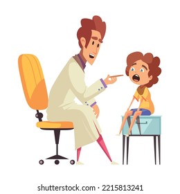 Happy Male Pediatrician Examining Child Throat Cartoon Vector Illustration