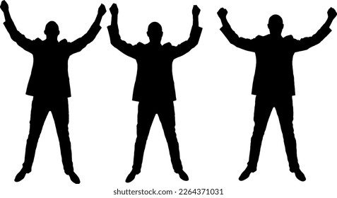 Happy male winner businessman or worker with hands up. The concept of success and victory in business. Business concept. Set of vector silhouettes