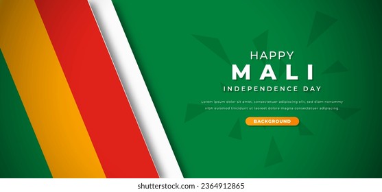 Happy Mali Independence Day Design Paper Cut Shapes Background Illustration for Poster, Banner, Advertising, Greeting Card