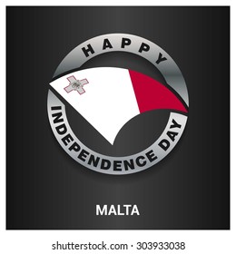 Happy Malta independence day Flag metal badge - National Day silver border - Vector illustration