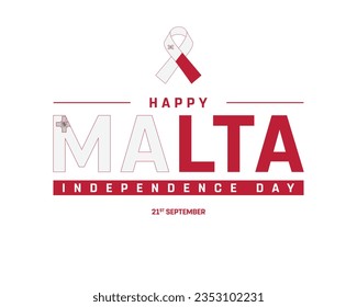 Happy Malta Independence day, Malta Independence day, Malta, Malta Ribbon Flag, 21st September, 21 September, Independence, National Day, Ribbon Flag, Typographic Design Editable Vector Icon Eps