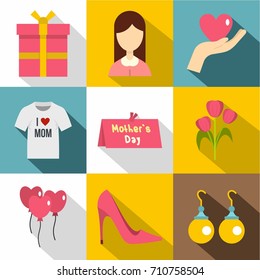 Happy mama day icon set. Flat style set of 9 happy mama day vector icons for web design