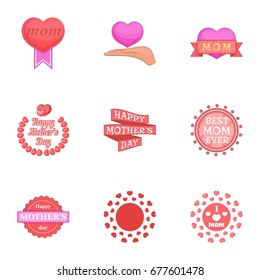 Happy mama day icons set. Cartoon set of 9 happy mama day vector icons for web isolated on white background