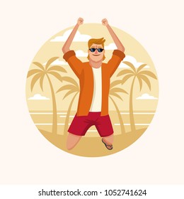 Happy man at beach