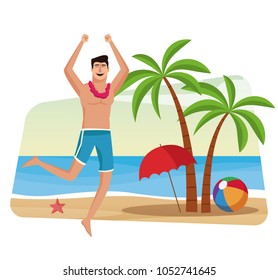 Happy man at beach