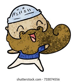 hombre feliz con barba y sombrero de invierno