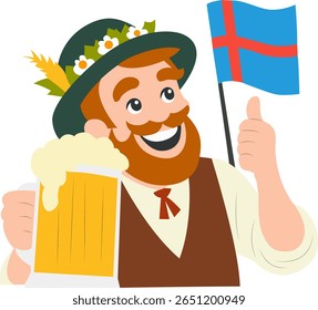 Feliz homem Cerveja Islândia Bandeira Polegar acima espiando, feliz Islândia Cerveja Dia
