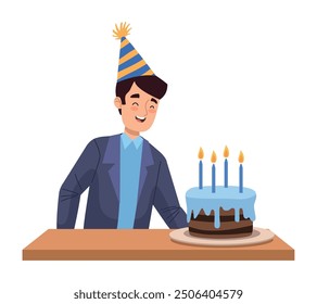 happy man blowing birthday candle isolated