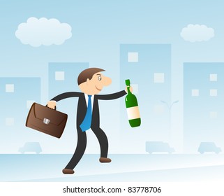 Happy man with bottle in the city