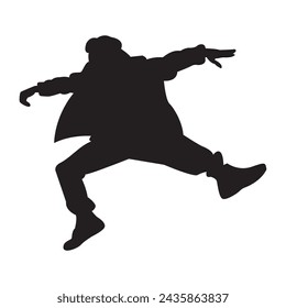 Hombre feliz niño bailando y saltando. silueta Niño único bailando ilustración vectorial.