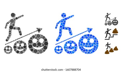 Happy man career growth composition of round dots in various sizes and color tones, based on happy man career growth icon. Vector round dots are grouped into blue composition.