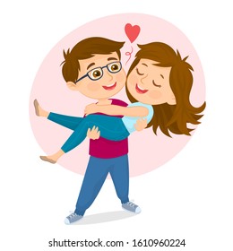 happy man carrying his woman