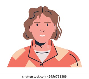 Hombre feliz en ropa casual aislado. Joven oficinista de pelo rizado. Empleado seguro de pie con ropa formal. Personaje masculino en camisa. Ilustración vectorial plana de dibujos animados