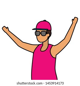 happy man celebrating arms up vector illustration