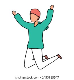 happy man celebrating arms up vector illustration