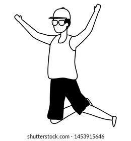 happy man celebrating arms up vector illustration