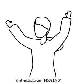 happy man celebrating arms up vector illustration