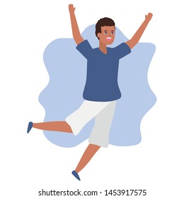 happy man celebrating arms up vector illustration