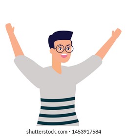 happy man celebrating arms up vector illustration