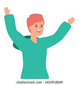 happy man celebrating arms up vector illustration