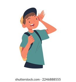 Happy Man Character with Backpack Looking Into the Distance with Curious Face Vector Illustration