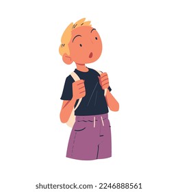 Happy Man Character with Backpack Looking Into the Distance with Curious Face Vector Illustration