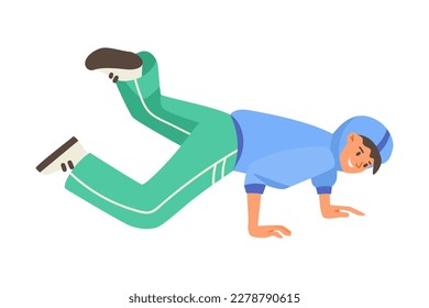 Happy Man Character Dancing Break Dance Moving His Body Vector Illustration
