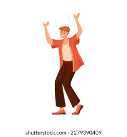 Happy Man Character Dancing Moving His Body Vector Illustration