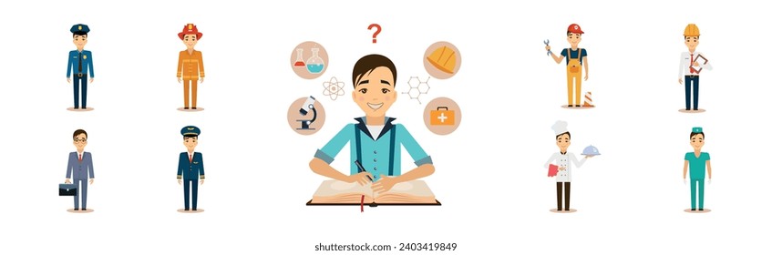 Happy Man Character of Different Profession Vector Set