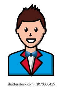 happy man character elegant wit suit and bowtie