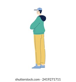 Happy Man Character in Hoody and Cap Standing Vector Illustration