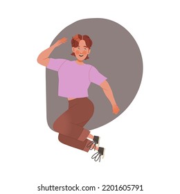 Happy Man Character Jumping with Joy Feeling Excitement Vector Illustration