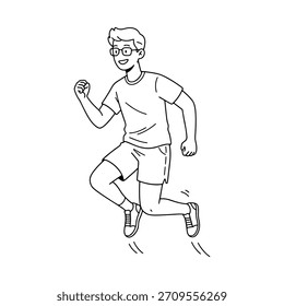 Happy man character jumping with joy vector illustration in sketch style.