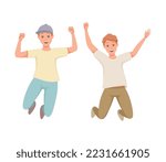 Happy Man Character Jumping with Raised Hands Vector Set