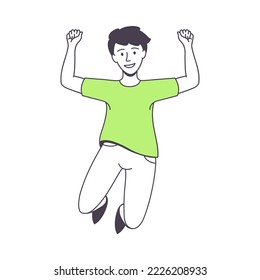 Happy Man Character Jumping with Raised Hands Excited with Something Vector Illustration