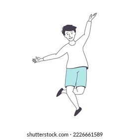 Happy Man Character Jumping with Raised Hands Excited with Something Vector Illustration