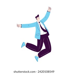 Happy Man Character Office Worker Rejoicing and Cheering Vector Illustration