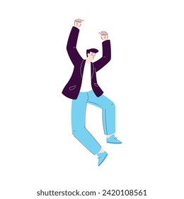 Happy Man Character Office Worker Rejoicing and Cheering Vector Illustration