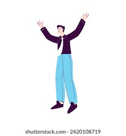 Happy Man Character Office Worker Rejoicing and Cheering Vector Illustration