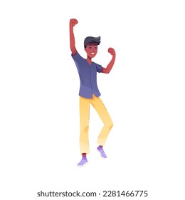 Happy Man Character Rejoicing and Cheering Vector Illustration