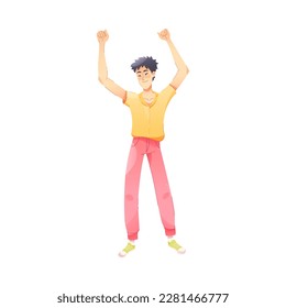 Happy Man Character Rejoicing and Cheering Vector Illustration