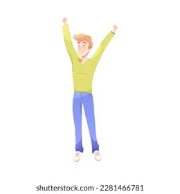 Happy Man Character Rejoicing and Cheering Vector Illustration