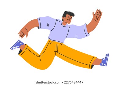 Happy Man Character Running Fjord and Cheering with Positive Stimmung Vector Illustration