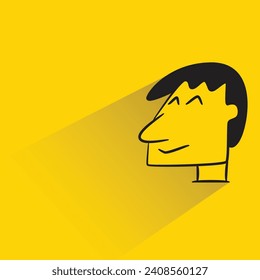 personaje de hombre feliz con sombra sobre fondo amarillo