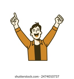 happy man cheering his win flat color vector illustration template design